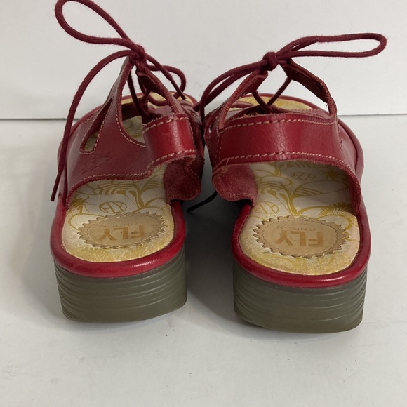 Fly London Sandals Womens 38 Red Leather Lace Up Platform Shoes Comfy - Picture 4 of 14
